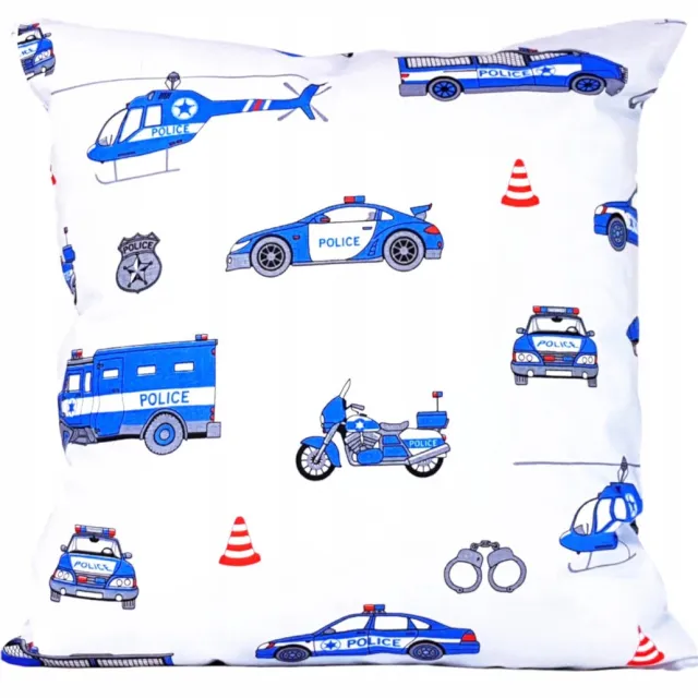 Sleepon_pl Kinderkussenhoes 40x40 cm - Politieauto's & Helikopters - Katoen Wit