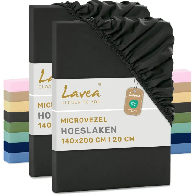 lavea Set van 2 Hoeslakens 140x200 cm – zachte en ademende microvezel – voor matrassen tot 20 cm – met elastiek rondom – oeko-tex gecertificeerd – Antraciet