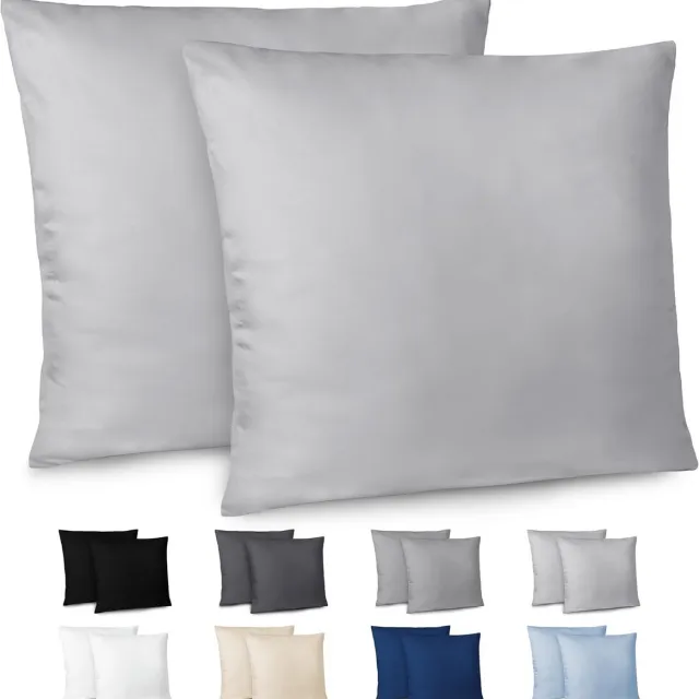 Azalia Set van 2 Kussenslopen 65x65 cm Grijs Katoen-look Ritssluiting Zacht