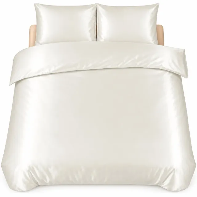 decoware Dekbedovertrek Glans Satijn 200x220 cm - Off White - Met Kussenslopen - Tweepersoons - Hotelervaring Creme