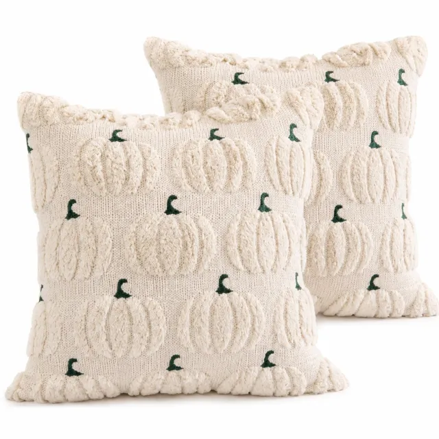 VHV Herfstkussenslopen - 45x45 cm - 2Stuck Kussensloop -Feest Decoratie -Kussenslopen met rits - Voor bank, bed, sofa, stoel, Thanksgiving,Halloween - Geen Kussenkern -Beige Wit