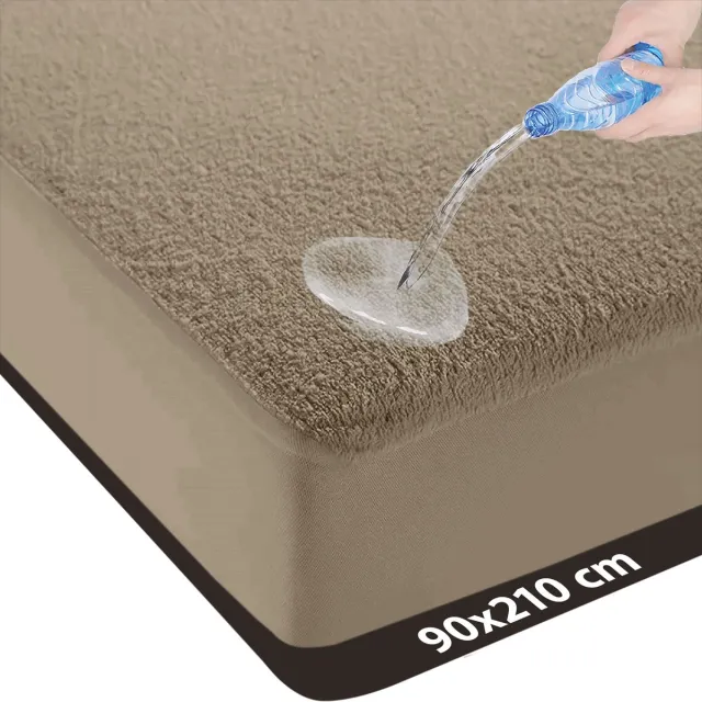 Litalente Waterdichte Matrasbeschermer 90x210 - LitaLente - katoenen Matrasbeschermers - Matrasbeschermer 90x210 - Hoeslakenbadstof Matrasbeschermhoezen - Antibacteriëel - Rondom Elastiek - Taupe - Waterdichte Matras Beschermer Incontinentie Matrasbeschermer