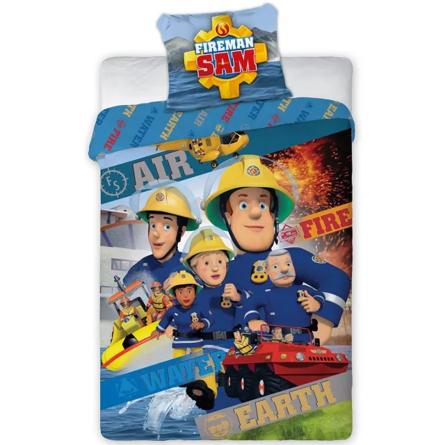 Brandweerman Sam Dekbedovertrek Elementen - Eenpersoons - 140 x 200 / 70 x 90 cm - Katoen blauw