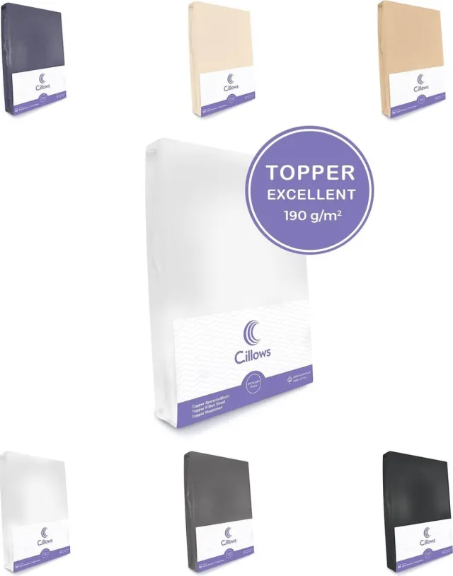 Cillows Excellent Jersey Hoeslaken voor Topper - 160x210 cm - (tot 5/12 cm hoogte) – Wit