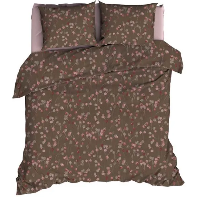 Satin d'Or Muriel Dekbedovertrek - Tweepersoons - 200x200/220 cm - Taupe/Rose