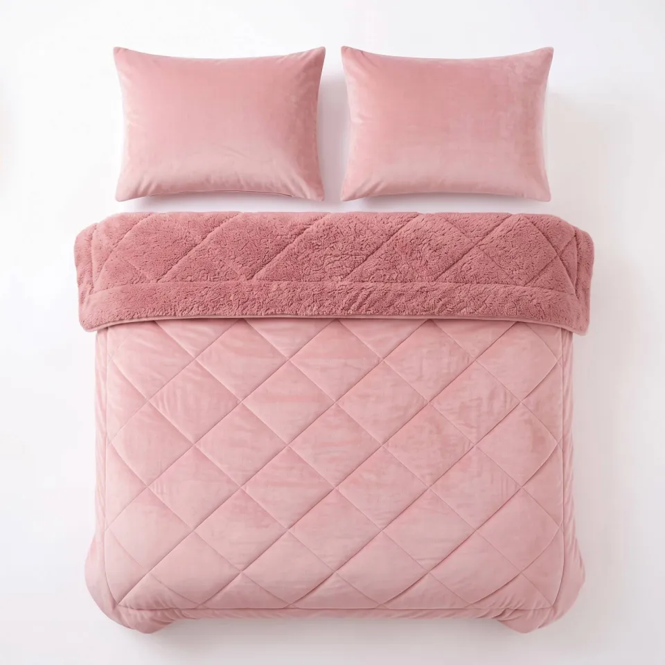 NOUS Living wasbaar dekbed velvet en teddy- Donkerroze roze, foto 5
