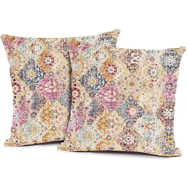 KZQ Kussenslopen - Set van 2 vierkante decoratieve kussenslopen in Boheemse stijl, zacht en duurzaam - Geschikt voor banken, woonkamers en slaapkamers - 50x59 cm - Patroon Bloem