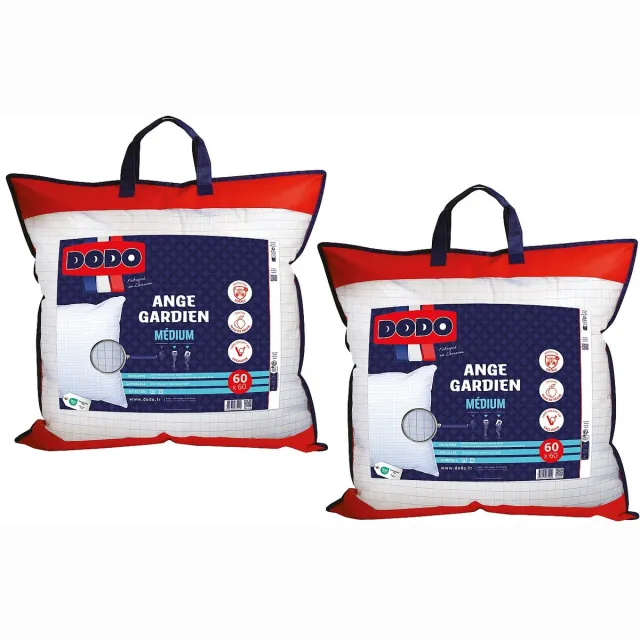 Vente-unique Set van 2 hoofdkussens DODO - Totale bescherming tegen huisstofmijt - 60 x 60 cm - ANGE GARDIEN Wit