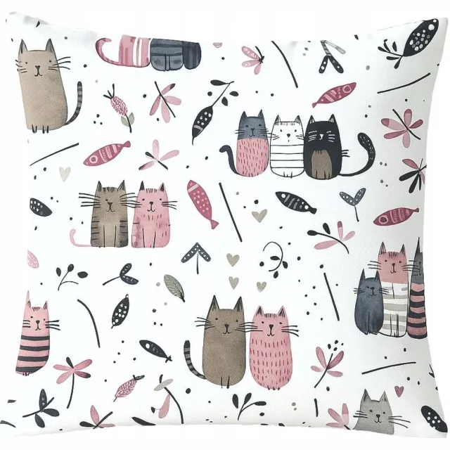 Sleepon_pl Katoenen Kussensloop 40x40cm - Shady Roze kattenfamilie