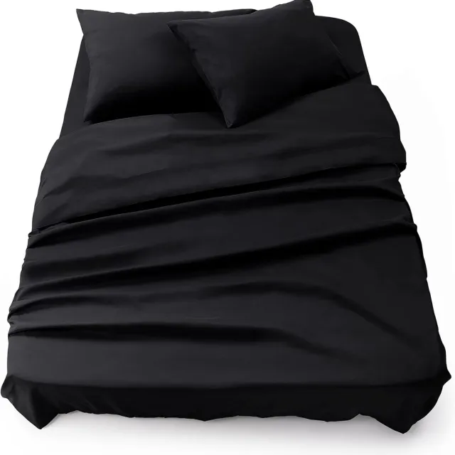 Famanu Bedlaken set 3-delig, microvezel easy care, hoeslaken + dekbedovertrek + 2 kussenslopen – Zwart