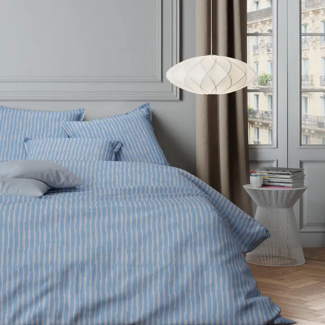 Mistral Home DEKBEDOVERTREK - katoensatijn - 260 x 240 cm + 2x 65 x 65 cm - extra breed - strepen - blauw Blauw/Grijs
