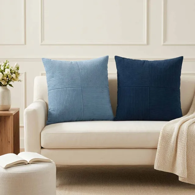 vidaXL Kussensloop 2 st ALMELO Blauw 55 x 55 cm corduroy
