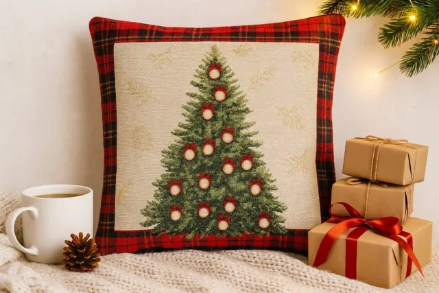Sleepon_pl Gobelin Sierkussen Kerstboom Goud Draad 45x45 cm - Merkloos