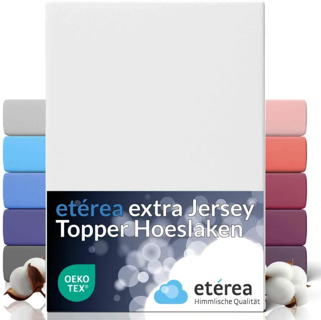 etérea Himmlische Qualität etérea Extra Jersey Hoeslaken 90x200 - 100x220 cm - Topper 10 cm - Oekotex - 100% katoen - Wit