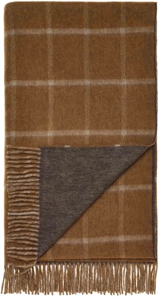 Bronte by Moon Plaid Visgraat Geblokt Camel/Chocolade - Country Side Collection - Merino Lamswol - 140x185 - Bronte by Moon Bruin