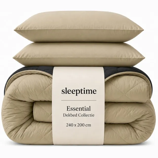 Sleeptime 2 in 1 Wasbaar Dekbed zonder Overtrek - Lits Jumeaux 240x200 cm - Inclusief 2 Kussenslopen 60x70 cm - Taupe/Grijs
