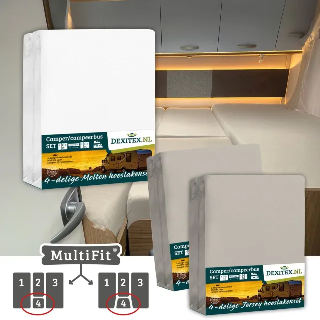 dexitex 1 x Molton 2 x Hoeslaken Zandkleur / 4 delige set-Geschikt voor Camper lengtebedden of enkele bedden 1 molton/ 2 x hoeslakens Zandkleur