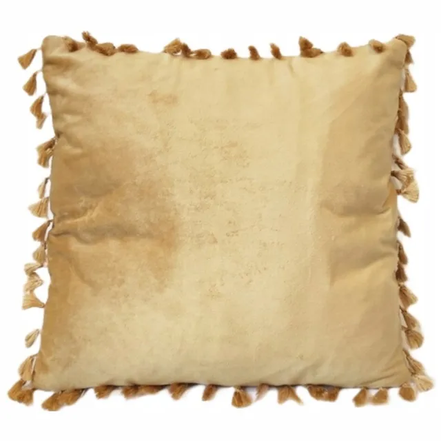 Granda Beige Boho Sierkussen 40x40 cm met Franjes - Zacht Velours