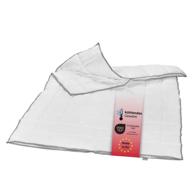 Liebling 155 x 220 cm doorgestikt dekbed met Top Cool-weefsel | 4-seizoenen dekbed met twee koppelbare dekbedden | met cooling-effect | tijk en vulling van microvezel | wasbaar op 60 graden | wit