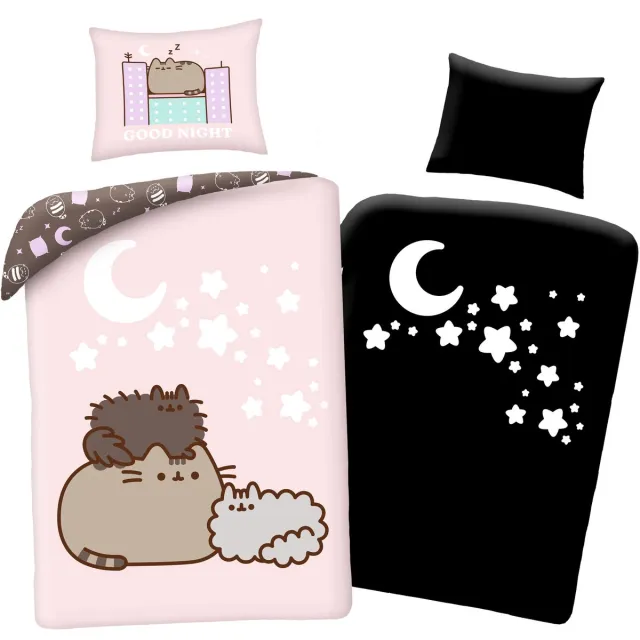 Pusheen Dekbedovertrek, Tabby Glow in the Dark - Eenpersoons - 140 x 200 cm - Katoen Roze