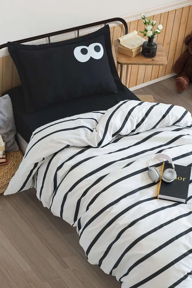 L'essentiel Maison Asir - Eenpersoons dekbedovertrekset (DE) - Zwart - 65% katoen / 35% polyester - 30 x 30 x 5 cm