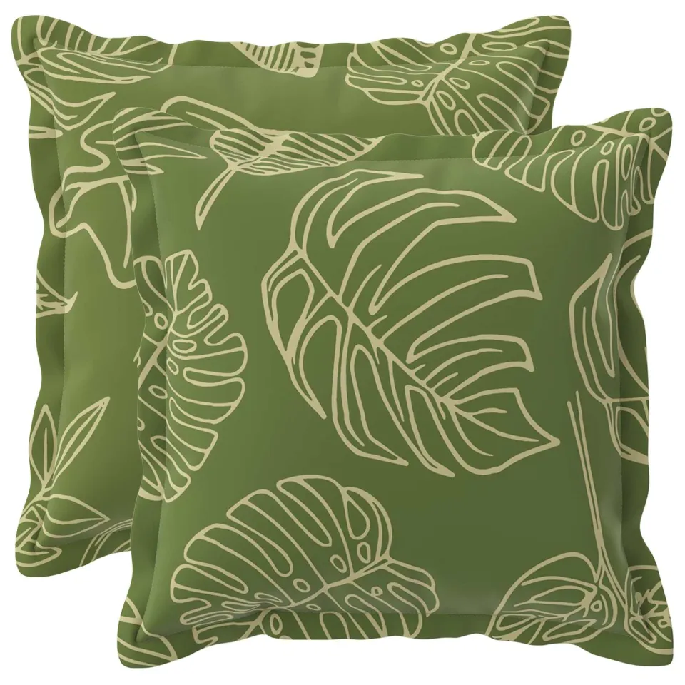 vidaXL Kussensloop 2 st HOUTEN Bladontwerp 40 x 40 cm Polyester groen, foto 3