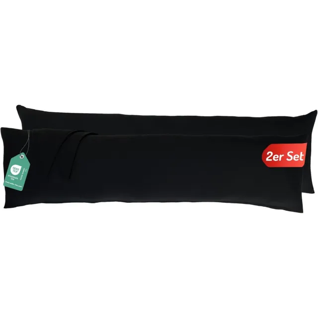 Famanu Overtrek 40 x 145 cm set van 2 kussenslopen kussenhoes met ritssluiting 100% katoen ademend kussensloop voor zijslaapkussen Zwart