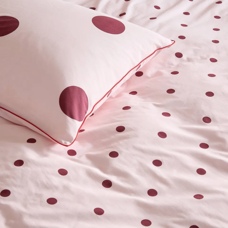 NOUS Living katoenen polkadot dekbedovertrek lits-jumeaux roze, foto 3