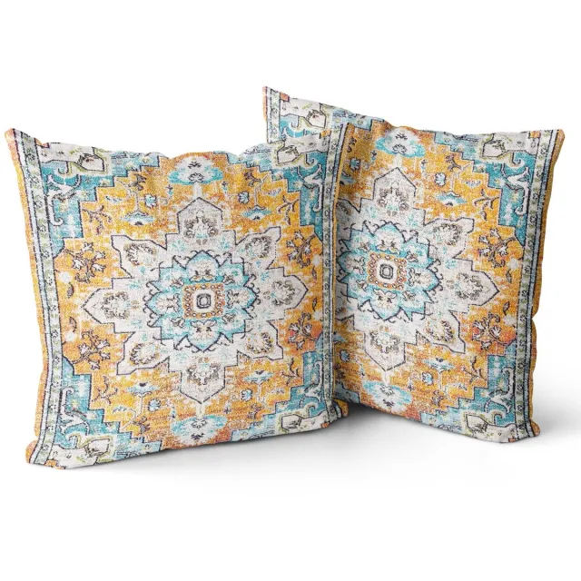 Ibenzoa Set van 2 Fluwelen Boho Kussenslopen met Retro en Etno Ontwerp voor Decoratie Geel