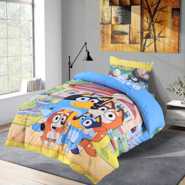BED GLOW & APPAREL Bluey Beddengoedset | Dekbedovertrek 140x200 + Hoeslaken 90x200+25 + Kussensloop 60x70 | 100% Katoen | Blauw