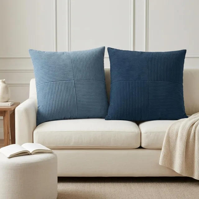 vidaXL Kussensloop 2 st ALMELO Marineblauw 65 x 65 cm corduroy