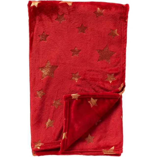 Textino STARRY-NIGHTS - plaid 150x200 cm - flannel fleece - sterrenprint - Scooter - rood, goud