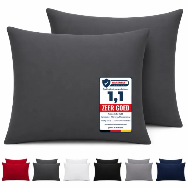 Komfortec Set van 2 Premium Kussenslopen 60x70 cm - Superzachte Kussenhoes - 100% Microvezel - 120g/m²- Antraciet