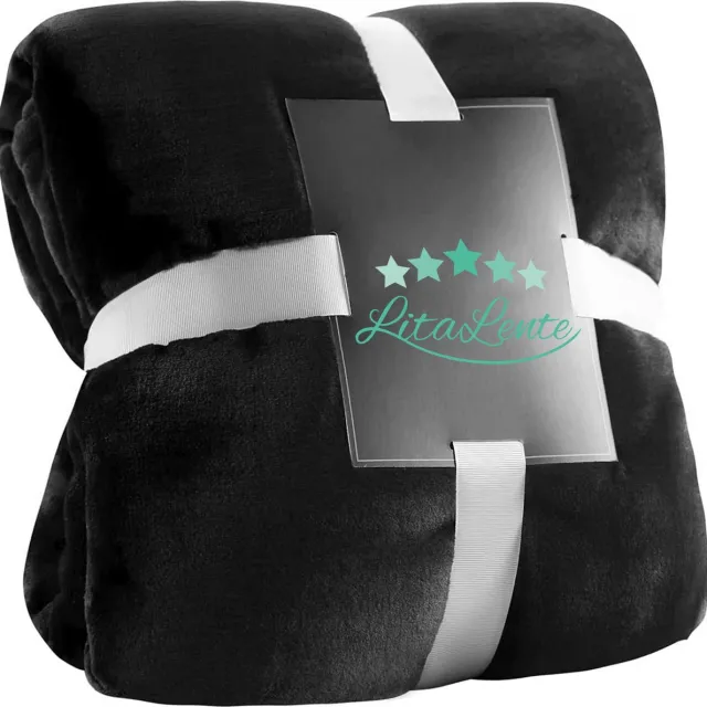 Litalente Fleece Plaid - Fleece deken - hoogwaardige deken, zachte deken, microvezeldeken als bankhoes, sprei, plaid of woonkamerdeken, 150 x 200 cm Zwart