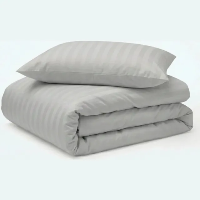 decoware Dekbedovertrek Hotelstreep 140x220 cm - Grijs - Katoensatijn - Met Kussensloop - Eenpersoons