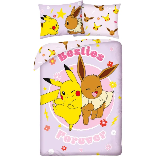 Pokémon Dekbedovertrek Besties - 140 x 200 + 70 x 90 cm - Polyester Roze