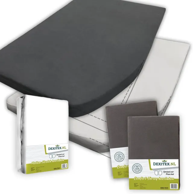 dexitex Textielpakket Frans bed - 1 molton met 2 hoeslakens - rechts 2 x Antraciet
