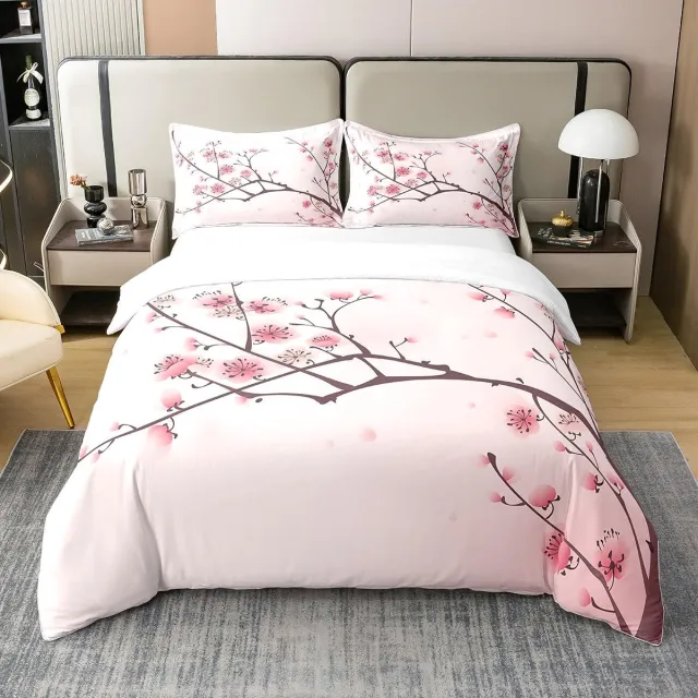 Ibenzoa Roze beddengoedset met kersenbloesemprint in Japanse stijl van zacht katoen