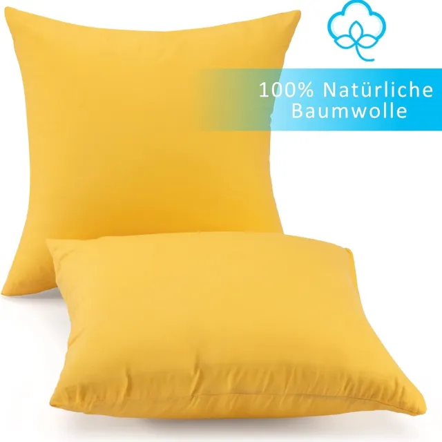 ATsense Set van 2 kussenslopen, 80 x 80 cm, 100% katoen, geel, hoofdkussensloop met ritssluiting, super zachte en anti-allergische kussensloop