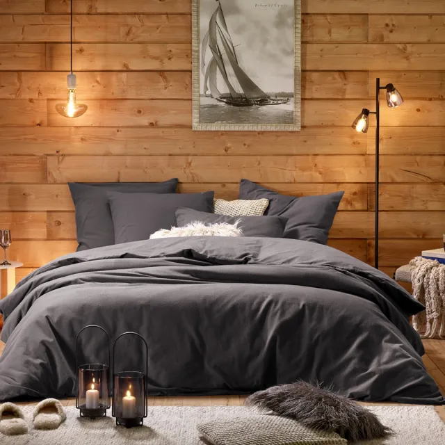 De Witte Lietaer Dekbedovertrek Laura Ebony - Hotelmaat - 260 x 240 cm - Katoen Flanel Donkergrijs