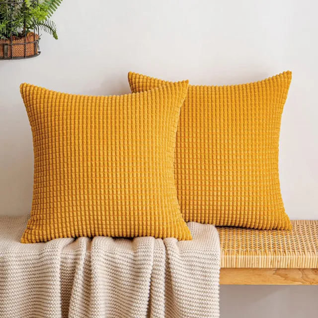 Ibenzoa Corduroy Kussenhoezen Set van 2 voor Bank en Woonkamer Decoratie in Kurkuma geel
