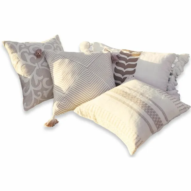 Loberon Kussenhoes set van 4 Olette crème/bruin