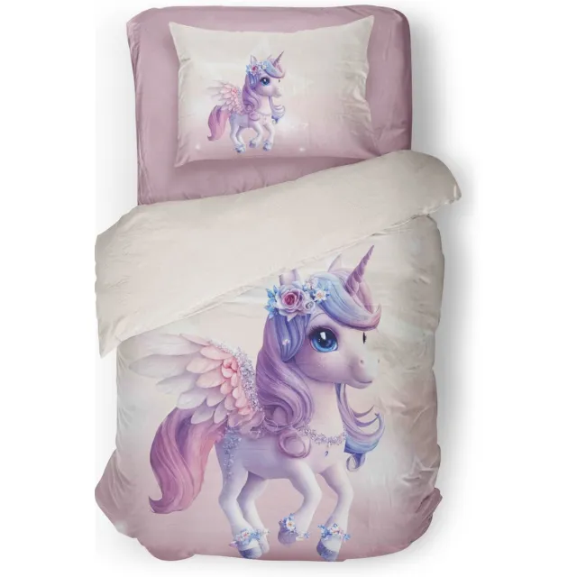 Eleganzzz Kinder Dekbedovertrek Purple Unicorn - Eenhoorn Dekbedovertrek - Purple - 140x200/220 cm - Dekbedovertrek Kinderen - Micropercal - Eenpersoons