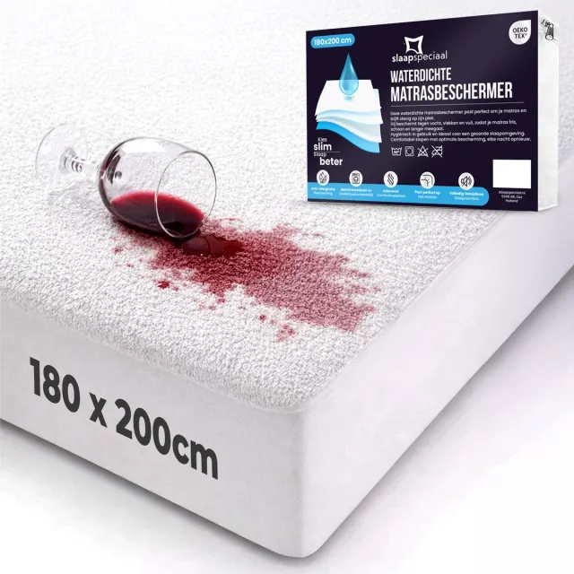 Slaapspeciaal Waterdichte Matrasbeschermer - 180x200 cm - Katoenen Matrasbeschermer - Ademend - Antibacteriëel - Rondom Elastiek - Wit - Geschikt voor Matrassen tot 35 cm - Perfecte Pasvorm