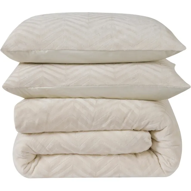 Sleeptime Teddy Chevron Dekbedovertrek - Lits-Jumeaux - 240X200/220 + 2 x kussenslopen 60x70 - Creme