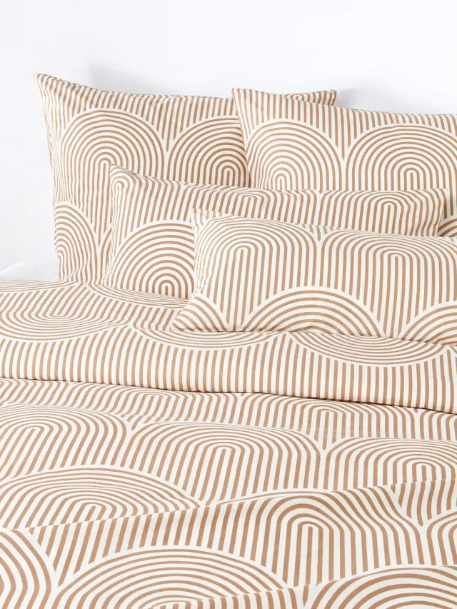 Westwing Collection Katoenen dekbedovertrek Arcs Bruin, Wit
