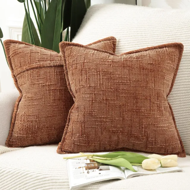 Ibenzoa Set van 2 luxe chenille sierkussenslopen, zachte en stijlvolle kussenhoezen voor moderne huisdecoratie, 45 x 45 cm Bruin