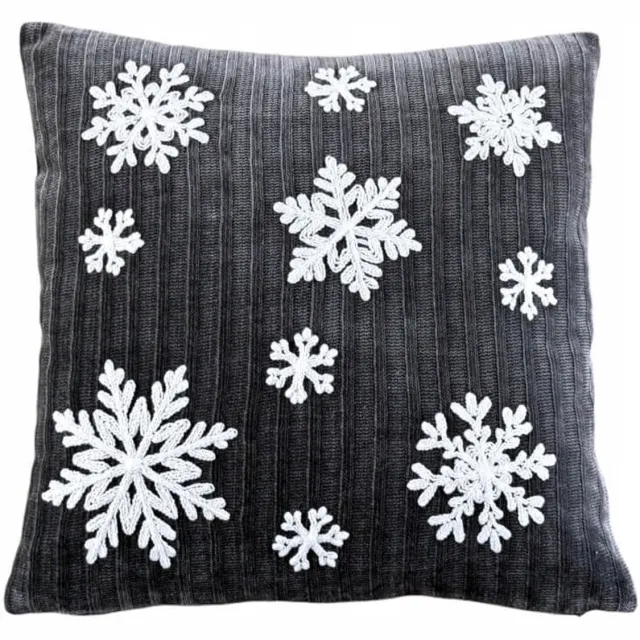 DeHome Kerst kussensloop 40x40 cm grijs met sneeuwvlokken