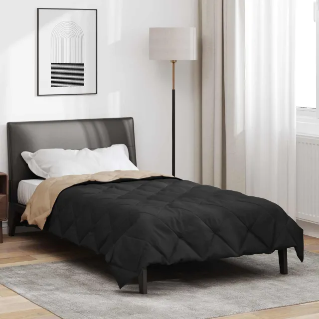 vidaXL Vol jaar dekbed 140 x 200 cm 300 gsm Microvezel Zwart en Taupe