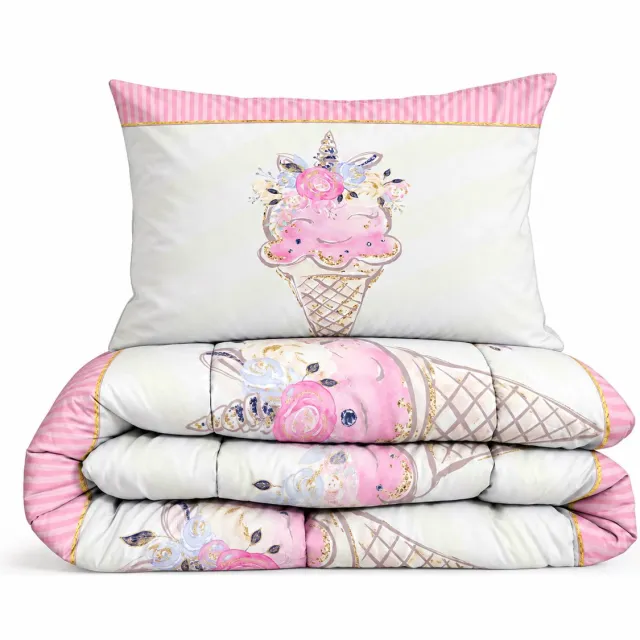 Eleganzzz Kinderdekbed Zonder Overtrek Ice Baby - IJsjes Kinderdekbed - Pink - 140x200 cm - Microvezel - Inclusief Kussensloop